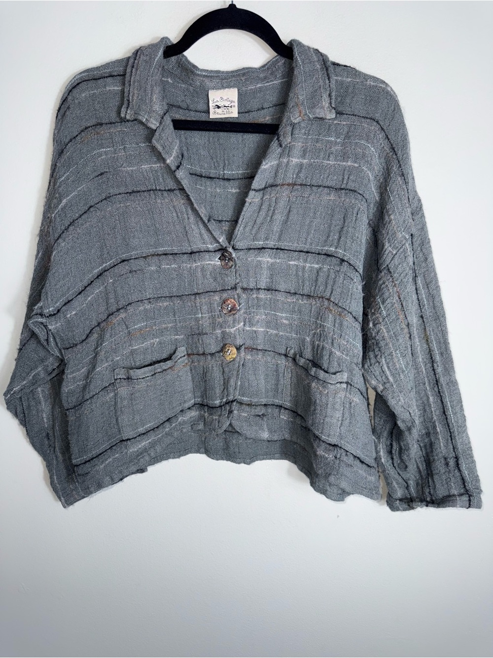La Bottega Di Brunella Linen Alpaca Lagenlook Jacket-Boxy Fit-Gray-One Size